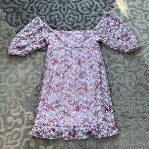 BCBGeneration Floral Embroidered Puff Sleeve Ruffle  Dress Purple 6